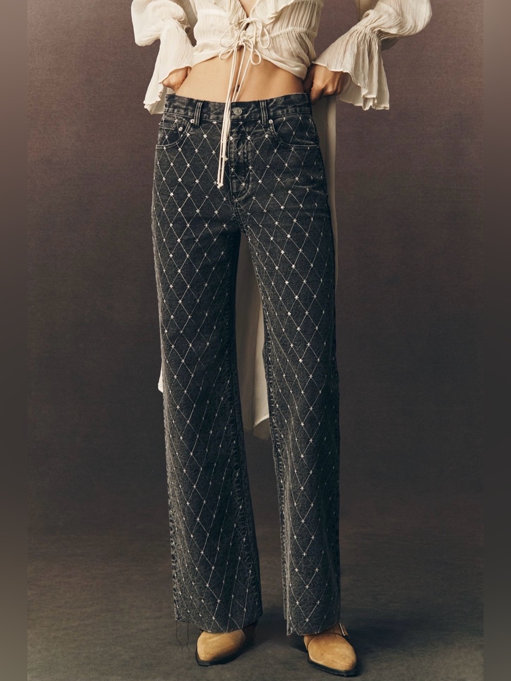LE JEAN Column High-Rise Wide-Leg
Embellished Jeans